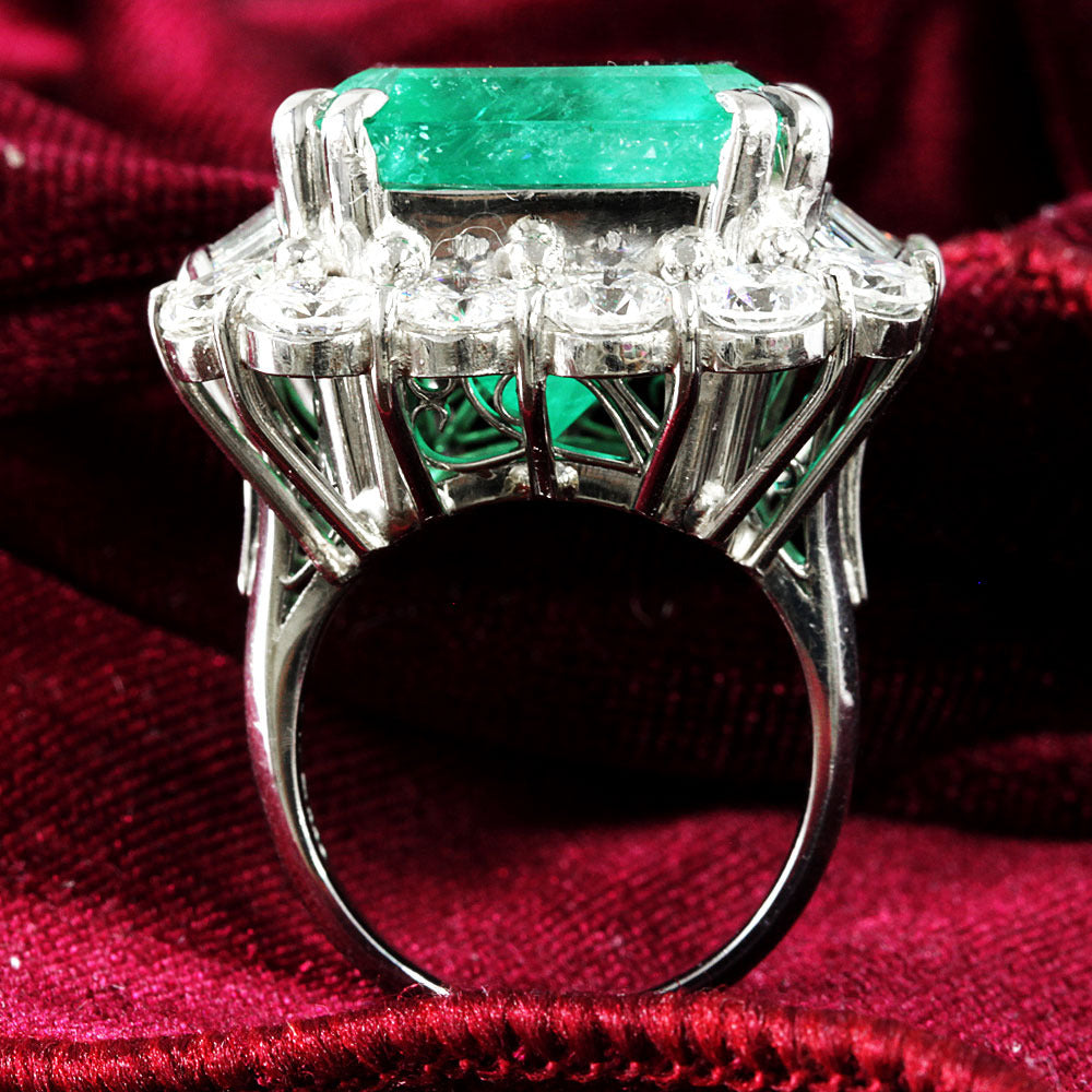 콜롬비아 희귀 큰 곡물 23.26ct Natural Emerald 5.51ct Natural Diamond PT900 플래티넘 링 링 May Birthstone