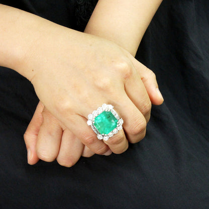 콜롬비아 희귀 큰 곡물 23.26ct Natural Emerald 5.51ct Natural Diamond PT900 플래티넘 링 링 May Birthstone