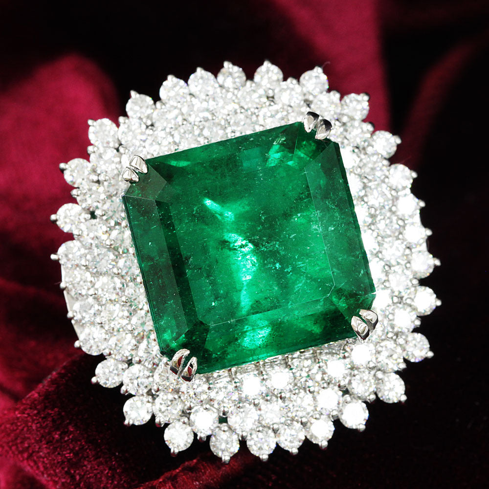 World's highest quality muzo Colombian vivid green 20ct UP emerald Pt900 platinum ring [with GRS certificate].