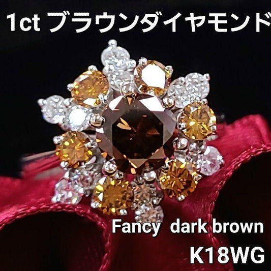 1ct Up Brown Diamond K18 WG 화이트 골드 링 링 4 월 18 골드 [Central Jewelry Institute 평가]