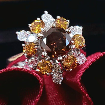 1CT UP Brown Diamond K18 WG白金戒指Aprilstone 18 Gold [Central Jewelry Institute评估]