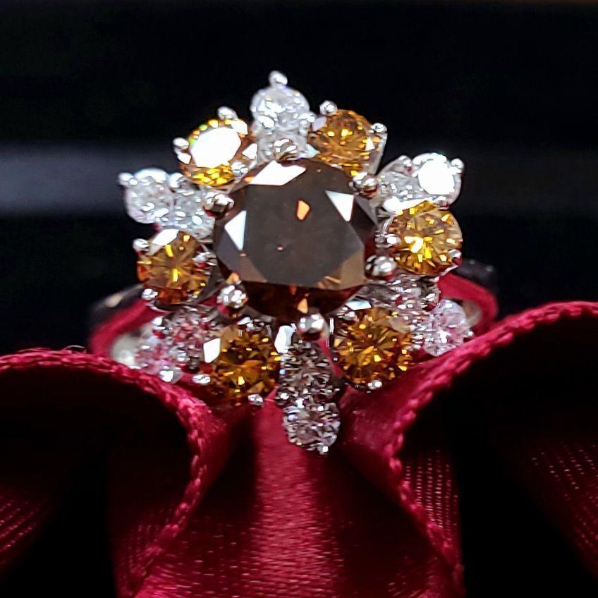 1ct UP ブラウンダイヤモンド K18 WG ホワイトゴールド リング 指輪 4月の誕生石 18金 【中央宝石研究所鑑定書付】