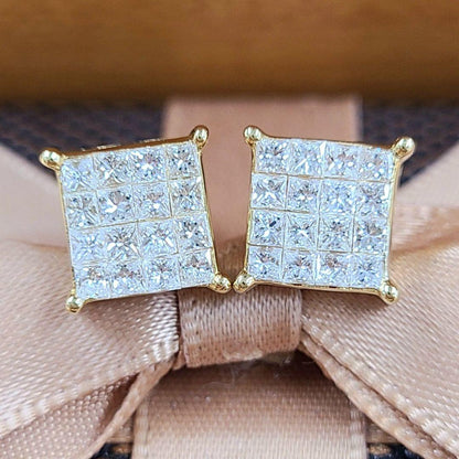 Jewelry Art! Total 1ct diamond K18 YG yellow gold square earrings with April birthstone 18k gold [with certificate].