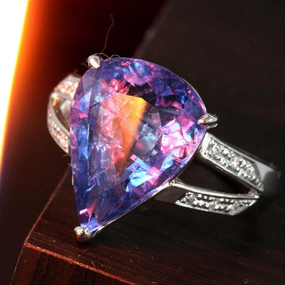 Large 7.56ct color change fluorite Pt900 platinum ring with certificate