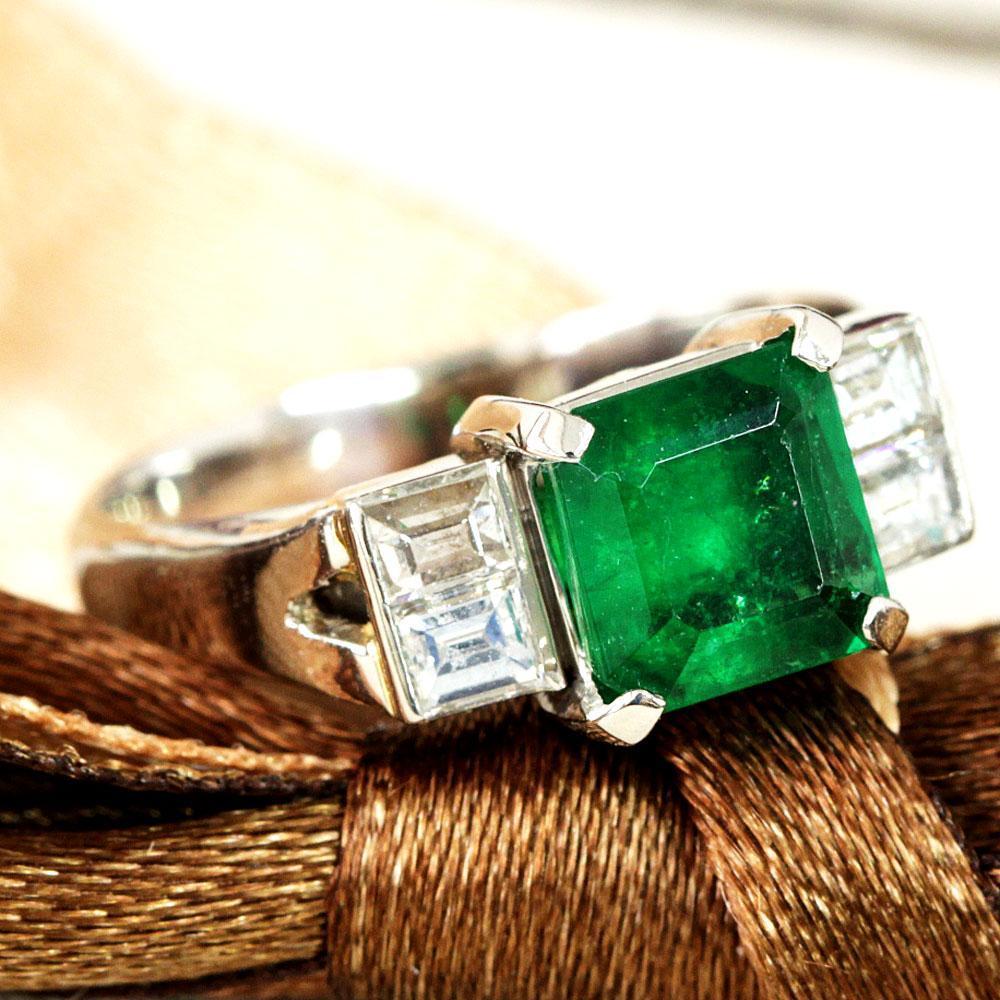 深綠色哥倫比亞1.18CT Emerald Diamond PT900白金環可能的誕生石[差異]