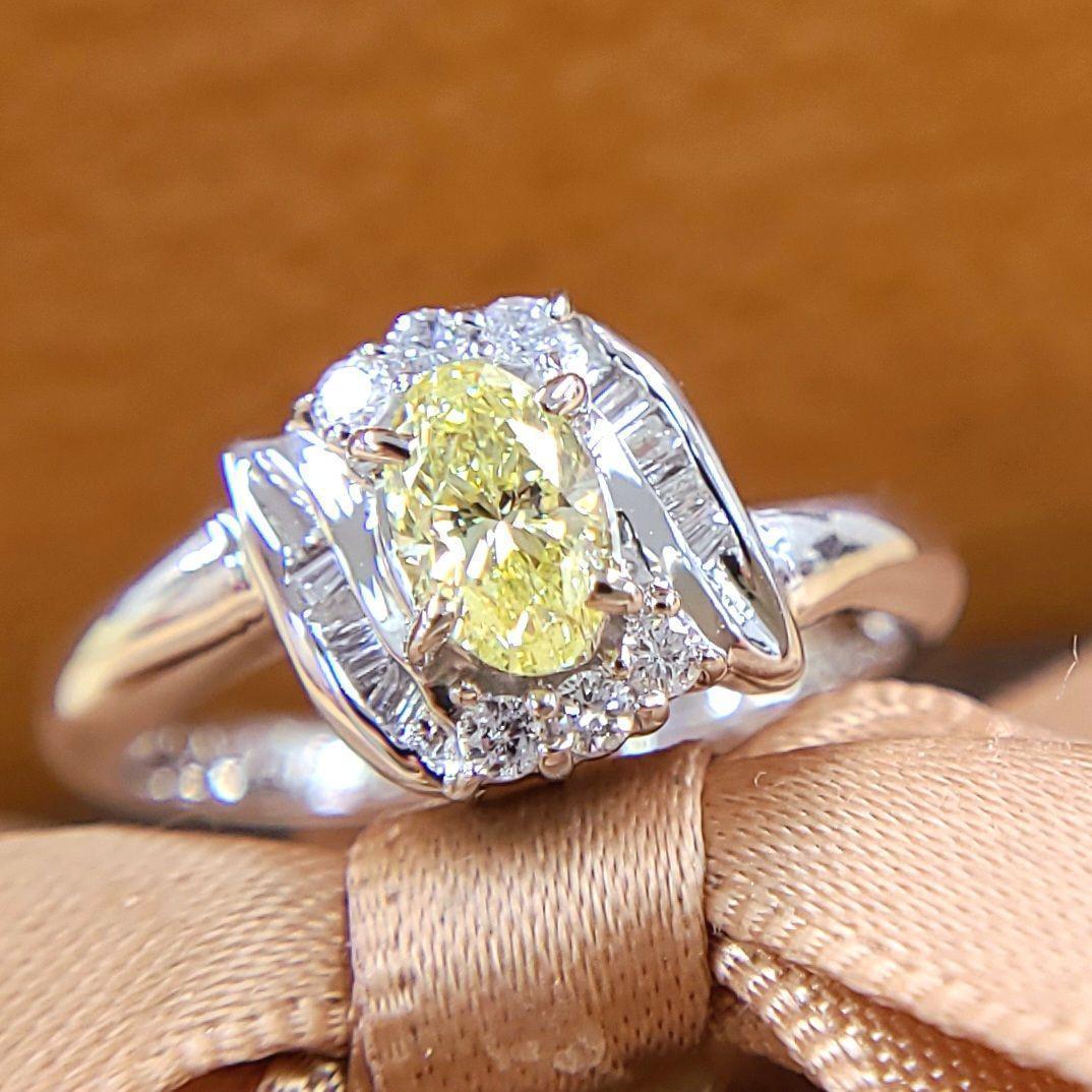 花式黄色钻石椭圆形PT900白金环4月诞生石[中央珠宝研究所评估]