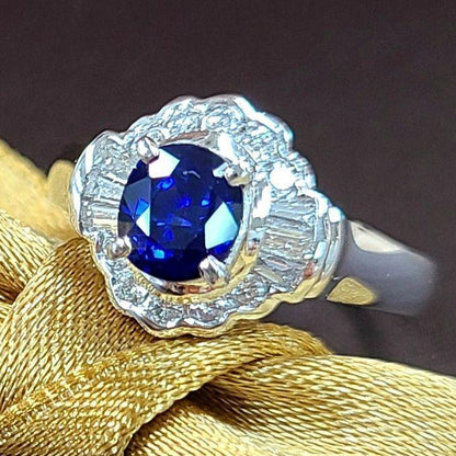 Takashi 1CT皇家藍色藍寶石鑽石PT900白金環9月誕生石[差異]