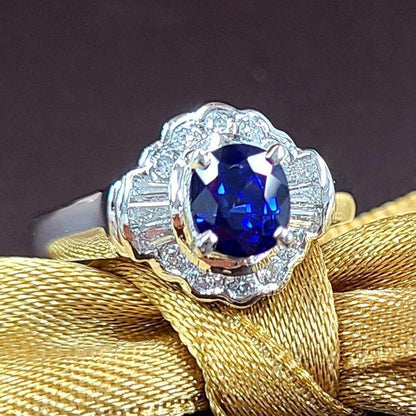 Noble 1ct royal blue sapphire diamond Pt900 platinum ring ring, September birthstone (with certificate)