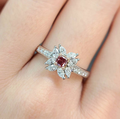 Super Rare 0.14ct Fancy Red Natural Red Diamond Fan Sea Red PT900 Platinum K18 PG Pink Gold 18 Gold Ring Ring [GIA Appraisal]