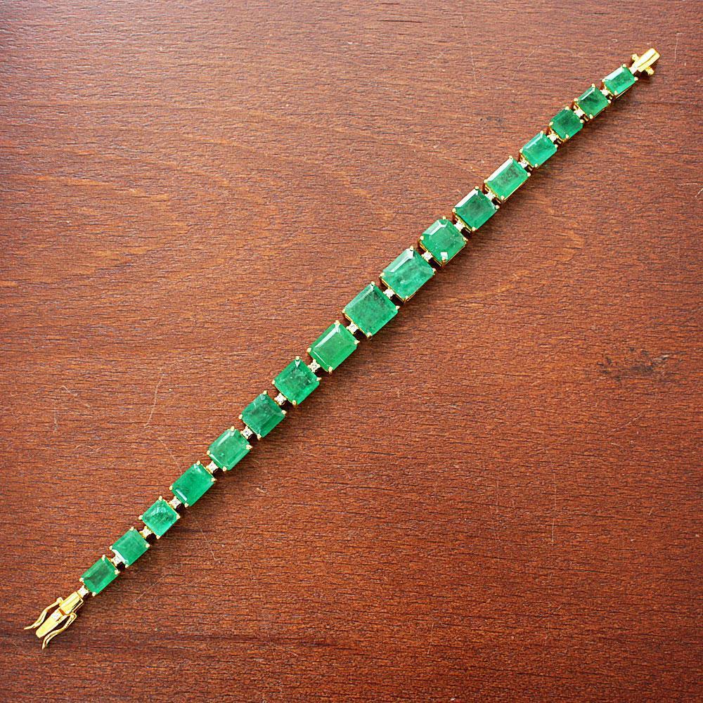Rare 28ct emerald diamond K18 YG yellow gold bracelet with 18k gold May birthstone [with certificate