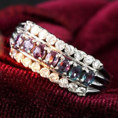 Luxury Color-changing alexandrite diamond Pt900 platinum eternity ring with certificate of authenticity.