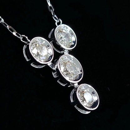 Large volume! 2.35ct diamond K18 WG white gold pendant necklace with April birthstone 18k gold [with certificate