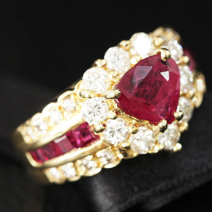 Fashionable 1.52ct ruby 1ct diamond K18 YG yellow gold ring ring July birthstone 18k gold [with certificate