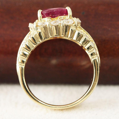 Fashionable 1.52ct ruby 1ct diamond K18 YG yellow gold ring ring July birthstone 18k gold [with certificate
