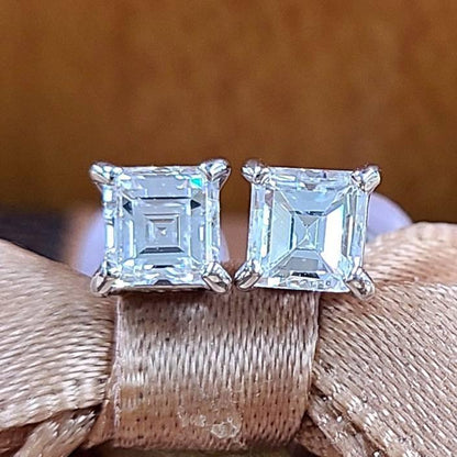 F color VS2 total 0.69ct square diamond Pt950 Pt900 platinum single piece earrings with April birthstone certificate