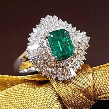 超級特殊產品！ 0.75CT Emerald 0.63CT Diamond PT900白金環可能的誕生石[中央珠寶研究所部門]