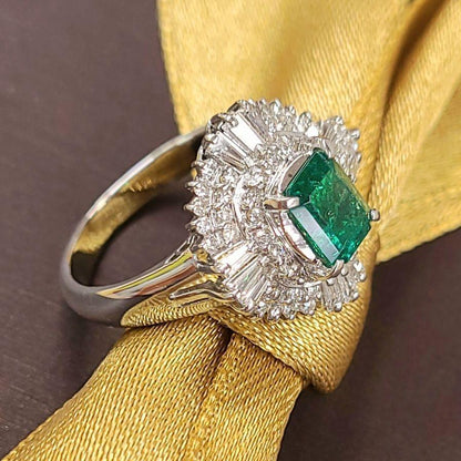 슈퍼 특별 제품! 0.75ct Emerald 0.63ct 다이아몬드 PT900 플래티넘 링 링 메이 스톤 [Central Jewelry Research Institute Division]