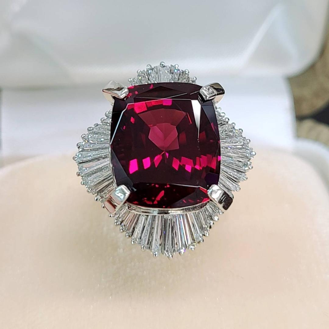 大粒！ 17ct ガーネット 2ct ダイヤモンド Pt900 プラチナ リング 指輪 ...