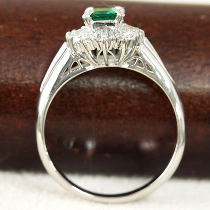 Exclusive Vivid Green Emerald 0.4ct Diamond Pt900 Platinum Ring Ring May Birthstone (with certificate)