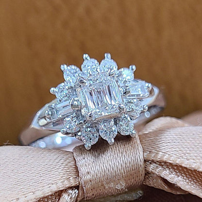 Rare! Chris-cut natural diamond G VS2 Pt900 platinum ring ring with April birthstone certificate