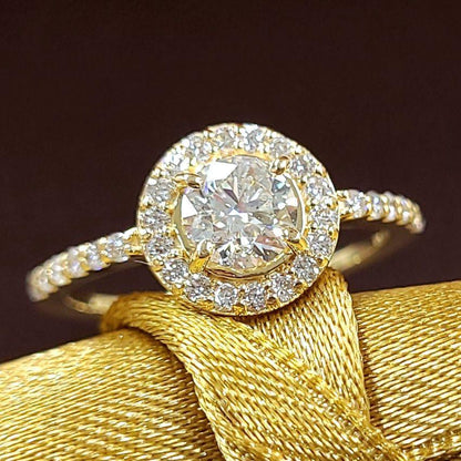 Strongly illuminated! 0.5ct SI GOOD natural diamond K18 YG yellow gold Halo ring ring April birthstone 18k gold [with certificate