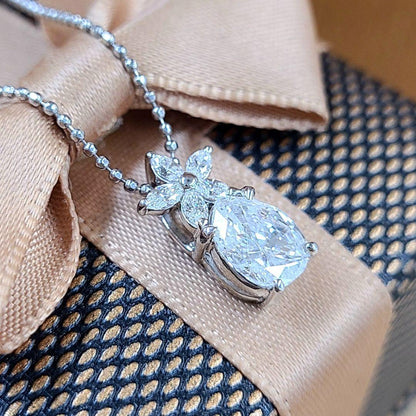 1ct Natural Diamond Pear Shape H SI Pt900 Platinum Pendant Necklace with April Birthstone Certificate