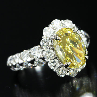 罕見的最高質量鮮豔的黃色3CT天然鑽石鉑Pt900戒指[與中央珠寶研究所評估]