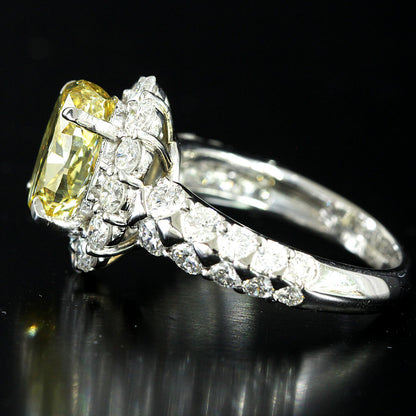 罕见的最高质量鲜艳的黄色3CT天然钻石铂Pt900戒指[与中央珠宝研究所评估]