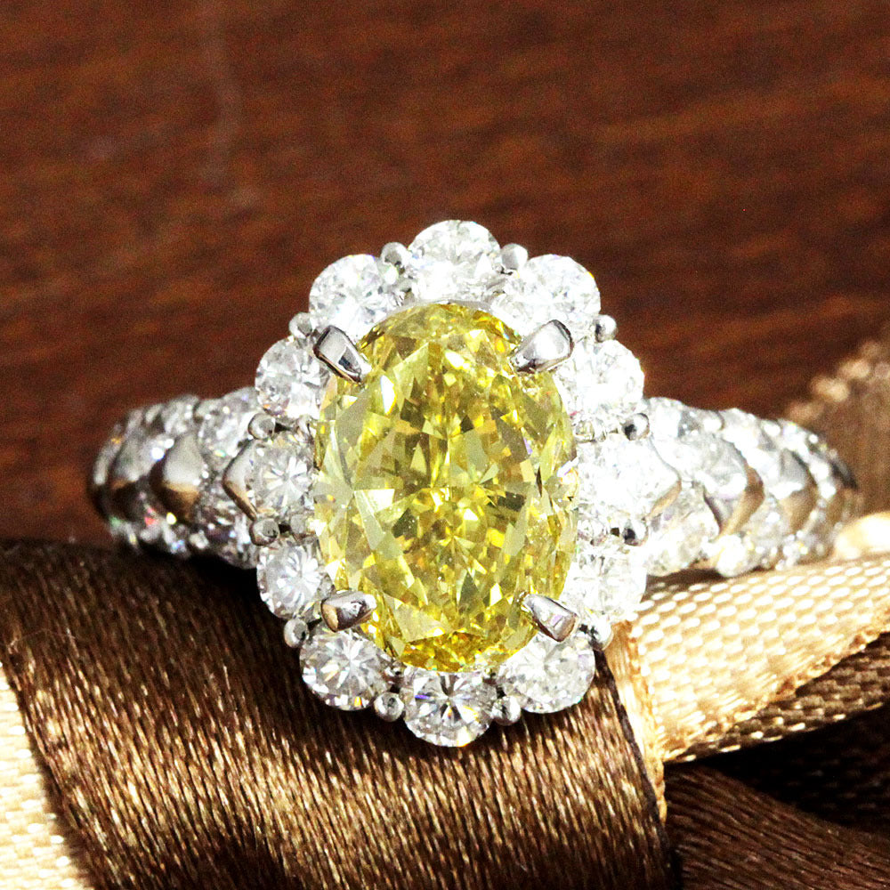 希少 最高品質 Fancy Vivid Yellow 3ct 天然 ダイヤモンド プラチナ Pt900 リング 指輪 【中央宝石研究所鑑定書付】