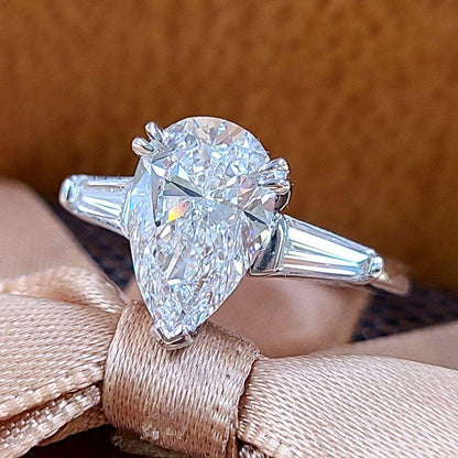 2ct D IF EX Natural Diamond Pear-Shape Platinum Ring with April Birthstone (GIA Certificate)