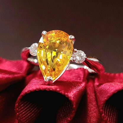最高級品質！ 3ct イエローサファイア ダイヤモンド Pt900 プラチナ リング 指輪 9月誕生石 【鑑別書付】
