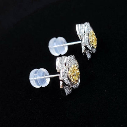 Yellow Diamond Diamond K18 YG WG Yellow Gold White Gold Pave Flower Earrings 18 Gold April Birthstone [identification report]