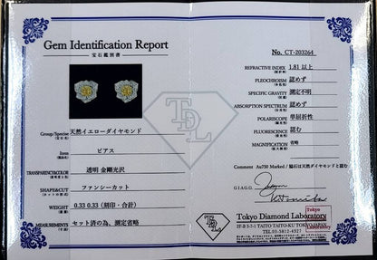 Yellow Diamond Diamond K18 YG WG Yellow Gold White Gold Pave Flower Earrings 18 Gold April Birthstone [identification report]