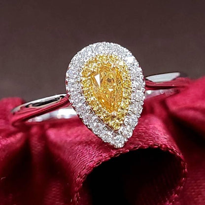 Natural yellow diamond K18 WG YG white gold yellow gold pear shape ring ring 18k gold April birthstone (with certificate)