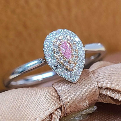 Natural pink diamond diamond K18 WG PG white gold pink gold pear shape ring ring 18k gold April birthstone (with certificate)