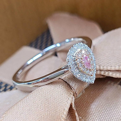 Natural pink diamond diamond K18 WG PG white gold pink gold pear shape ring ring 18k gold April birthstone (with certificate)