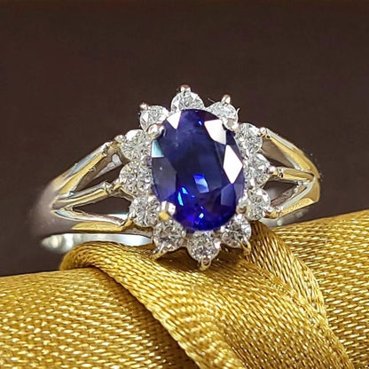 Almost 1.5ct Royal Blue Sapphire Diamond Platinum Pt900 Ring with September Birthstone Certificate