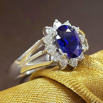 거의 1.5ct Royal Blue Sapphire Diamond Platinum PT900 링 링 링 9 월 Birthstone [차동]
