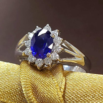 거의 1.5ct Royal Blue Sapphire Diamond Platinum PT900 링 링 링 9 월 Birthstone [차동]