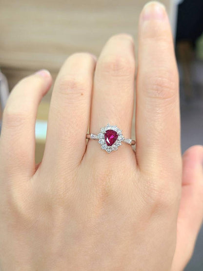 Special item! Pear Shape 0.6ct Natural Ruby Diamond Platinum Pt900 Ring Ring July Birthstone with Certificate of Authenticity