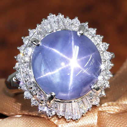 高質量的非加熱！ 5.98ct星藍寶石鑽石白金PT900藍寶石戒指九月誕生石