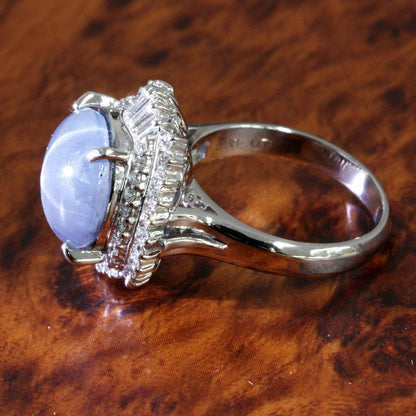 高質量的非加熱！ 5.98ct星藍寶石鑽石白金PT900藍寶石戒指九月誕生石