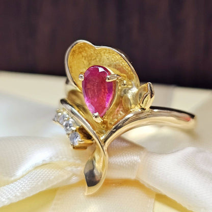 優雅的粉紅色Tolmarin Diamond K18 Yg黃金戒指18金月十月誕生石[差異]