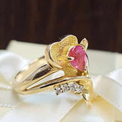 优雅的粉红色Tolmarin Diamond K18 Yg黄金戒指18金月十月诞生石[差异]
