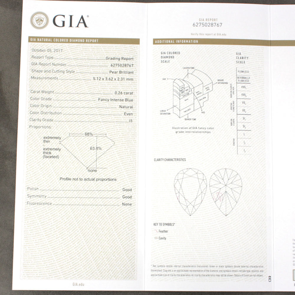 GIA最高 Fancy Intense Blue 0.26ct ブルーダイヤモンド 天然 ダイヤモンド ルース ペアシェイプ 【 GIA 鑑定書付】
