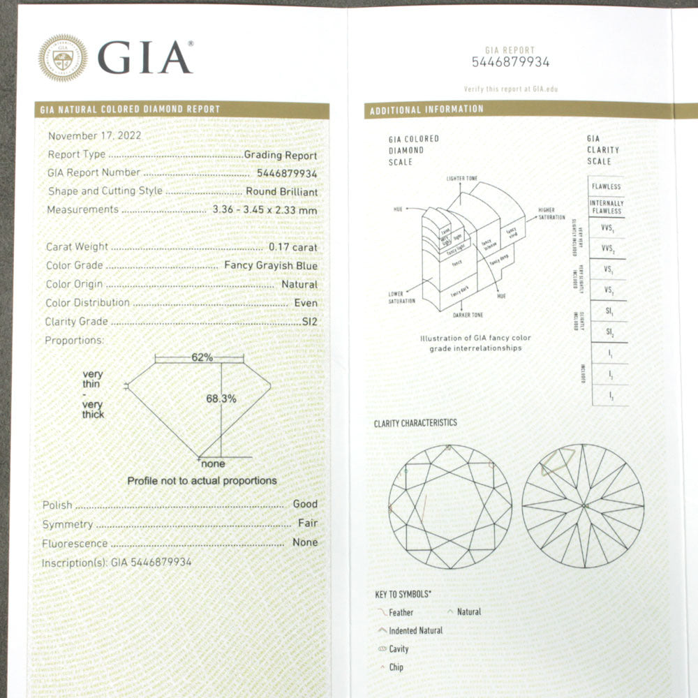 매우 희귀합니다! 멋진 회색 블루 SI-2 0.17ct 천연 다이아몬드 루스 [GIA 평가]