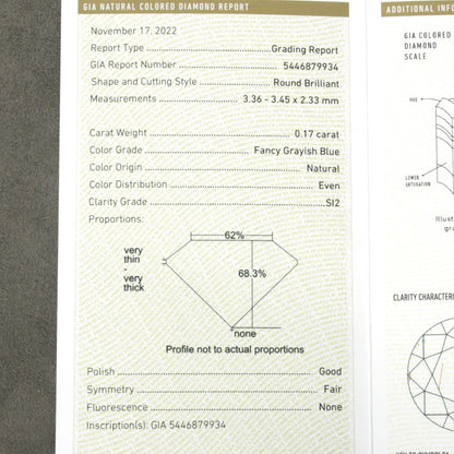 매우 희귀합니다! 멋진 회색 블루 SI-2 0.17ct 천연 다이아몬드 루스 [GIA 평가]