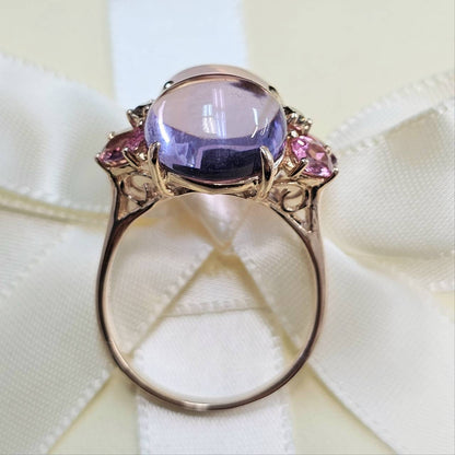 玫瑰石英紫水晶粉红色tolmarin K18 PG粉红色金戒指18金2月诞生石10月诞生石