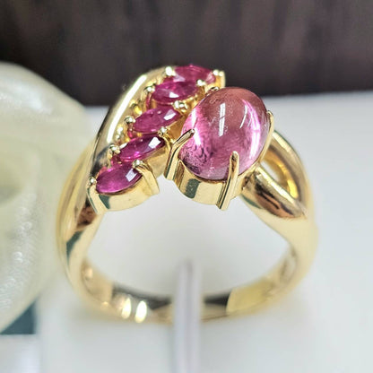 Natural Pink tourmaline ruby K18 YG yellow gold ring for adult women 18k gold October birthstone (with certificate)
