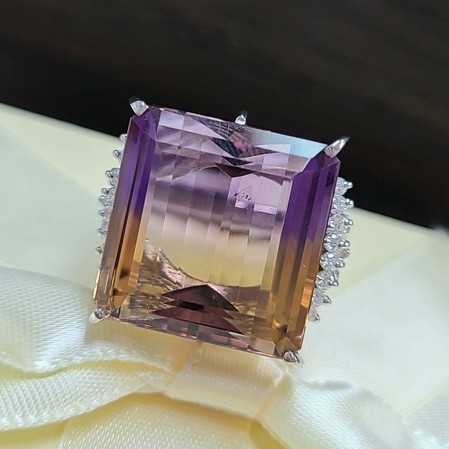 希少 大粒 19.32ct 天然 アメトリン ダイヤモンド Pt900 プラチナ